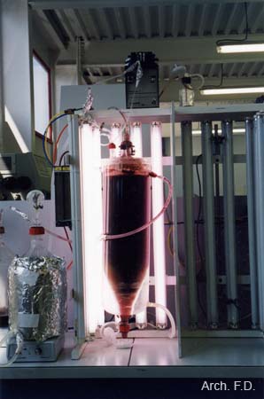 Micro-réacteur de production en verre servant d'inoculateur à la version industrielle.
