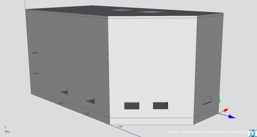 Vue extérieure du modèle 3D à simuler.