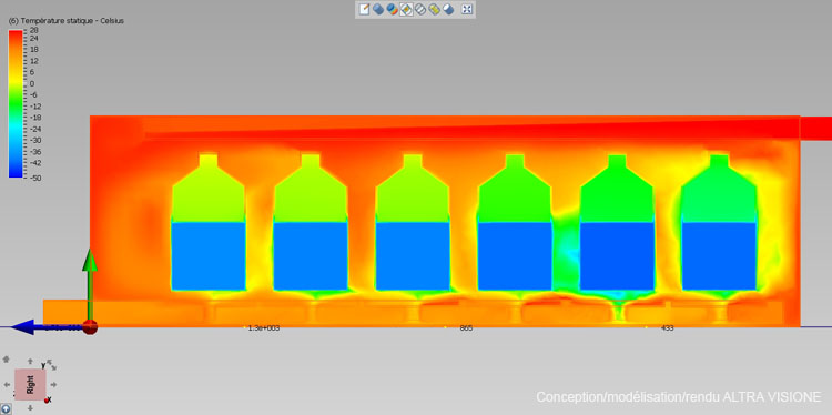 Simulation de l'étude conceptuelle d'une armoire pour un temps de décongélation uniforme des flacons.